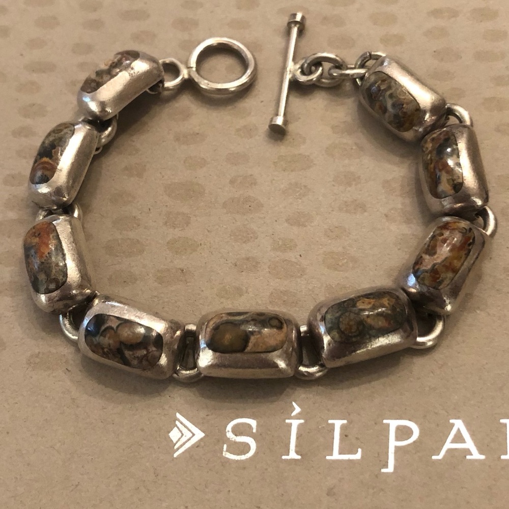 Rare Vintage Silpada Sterling Silver Leopard Skin Jasper Link Bracelet B0016 - Picture 5 of 16